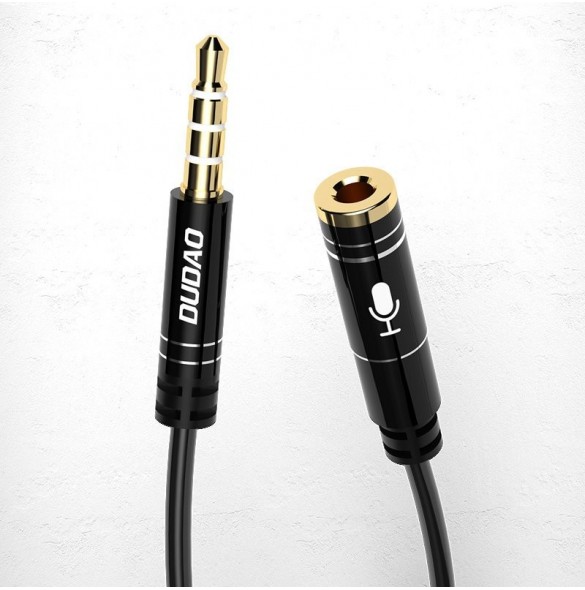Dudao 4-polig kabel AUX förlängningssladd för hörlurar med mikrofon 3,5 mm minijack svart