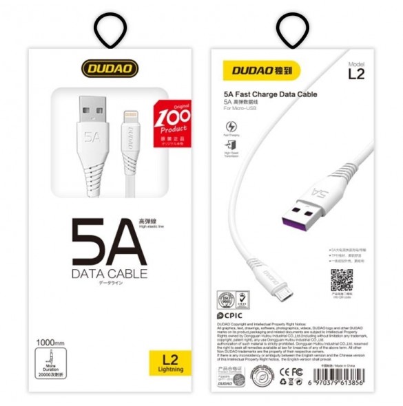 Dudao kabel USB / Lightning 5A 1m vit (L2L 1m vit)