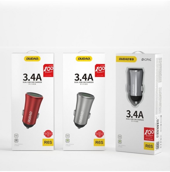 Dudao 3.4A smart billaddare 2x USB silver (R6S silver)