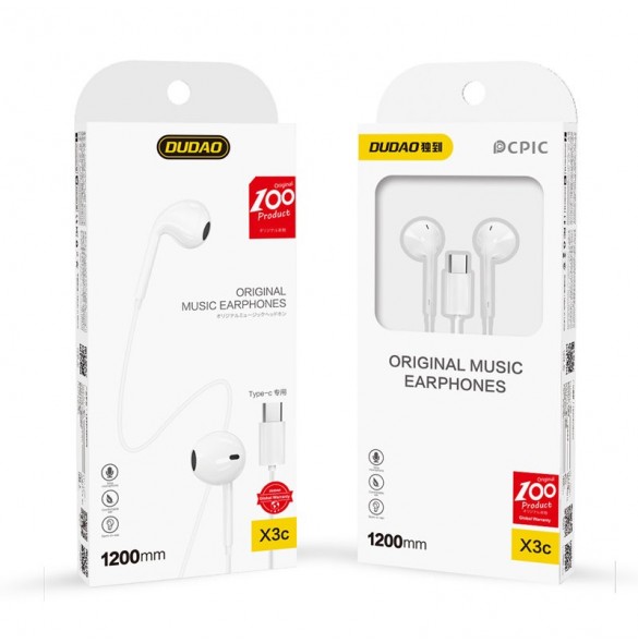 Dudao in-ear-hörlurar med USB Type-C-kontakt vit (X3C)