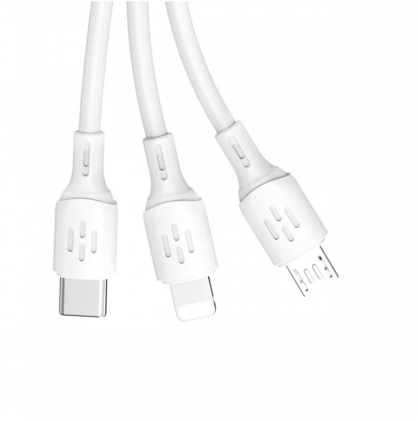 USB-kabel - USB C / micro USB / Lightning 480Mb/s 6A 1,2m - vit