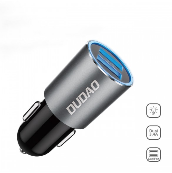 Dudao billaddare 2x USB 3.4A grå (R5s grå)