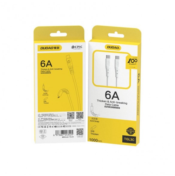 Dudao kabel, kabel USB Typ C - USB Typ C 6A 100W PD 1m vit (TGL3C)