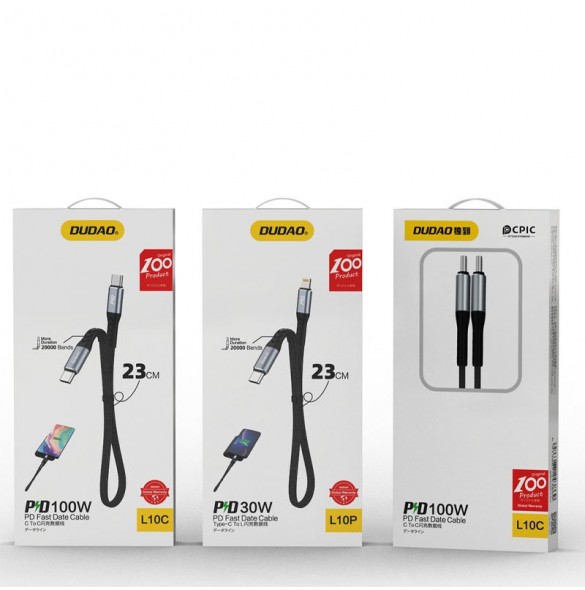 Dudao L10C-kabel USB Typ C - USB Typ C PD100W 0,23 m svart (L10C)
