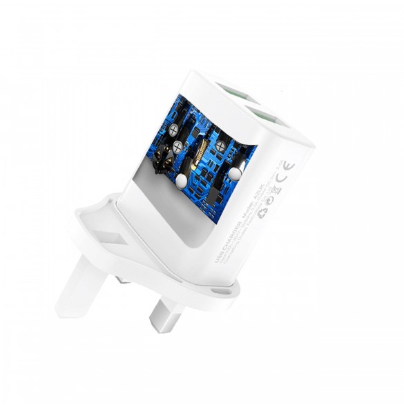 Dudao väggladdare med UK-kontakt (Storbritannien) 2xUSB-A 2.4A vit