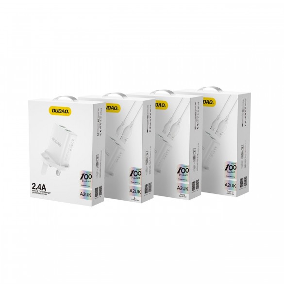 Dudao väggladdare med UK-kontakt (Storbritannien) 2xUSB-A 2.4A vit