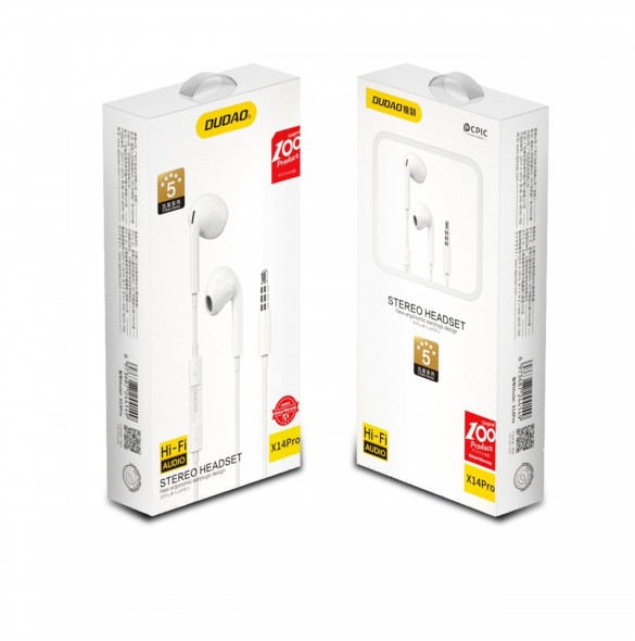 Dudao in-ear hörlurar med 3,5 mm minijack-kontakt vit (X14PRO)