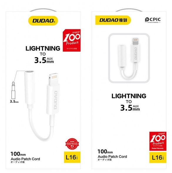 Dudao ljudadapter hörlursadapter från Lightning till 3,5 mm minijack vit (L16i vit)