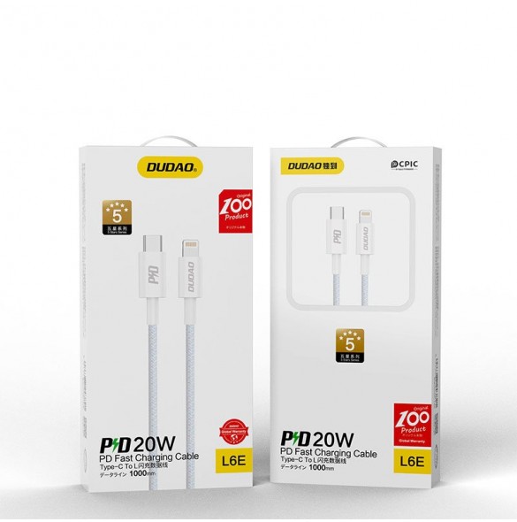 Dudao L6E kabel USB Typ C - Lightning PD 20W 1m vit (L6E)