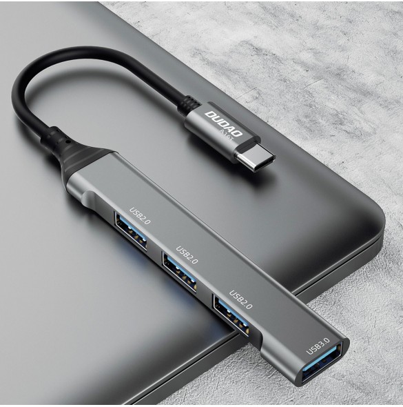Dudao HUB 4in1 USB-C - 4x USB-A (3 x USB2.0 / USB3.0) 6,3 cm svart (A16T)