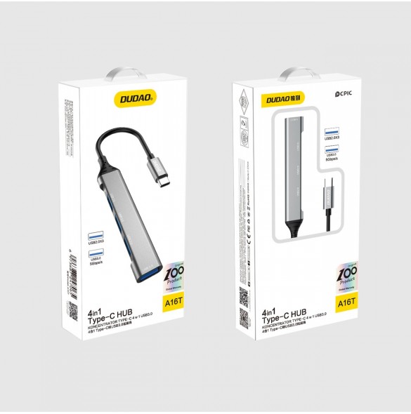Dudao HUB 4in1 USB-C - 4x USB-A (3 x USB2.0 / USB3.0) 6,3 cm svart (A16T)