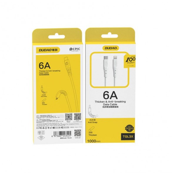Dudao-kabel, USB Typ C-kabel - Lightning 6A 65W PD vit (TGL3X)