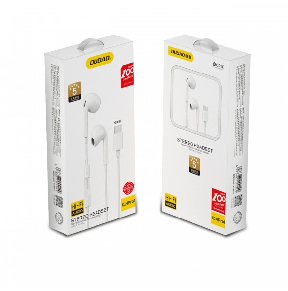 Dudao in-ear-hörlurar med USB Type-C-kontakt vit (X14PROT)