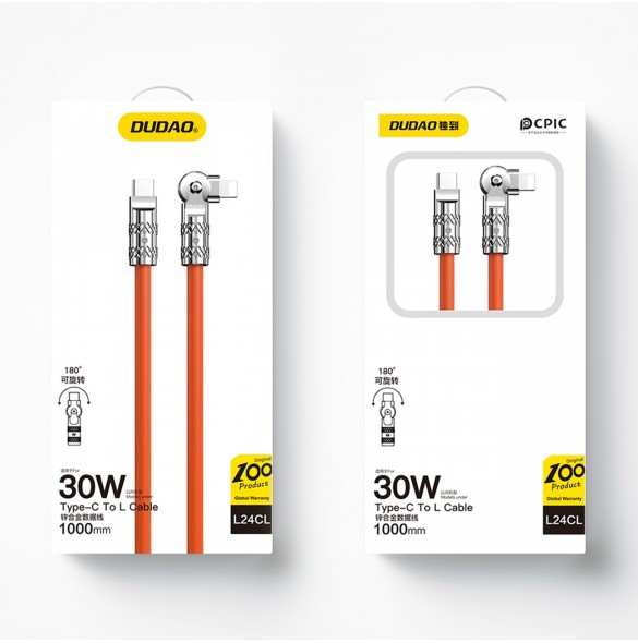 Vinklad kabel USB-C - Lightning 30W 1m rotation 180° Dudao - orange