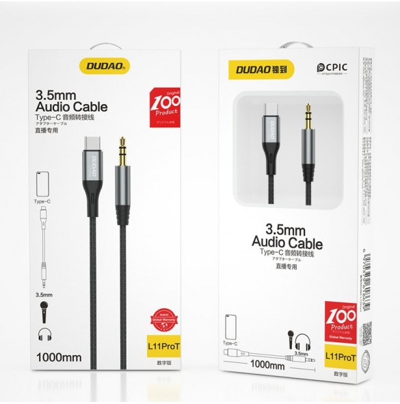 Dudao ljudkabel USB-C - miniuttag 3,5 mm 1m grå (L11PROT)