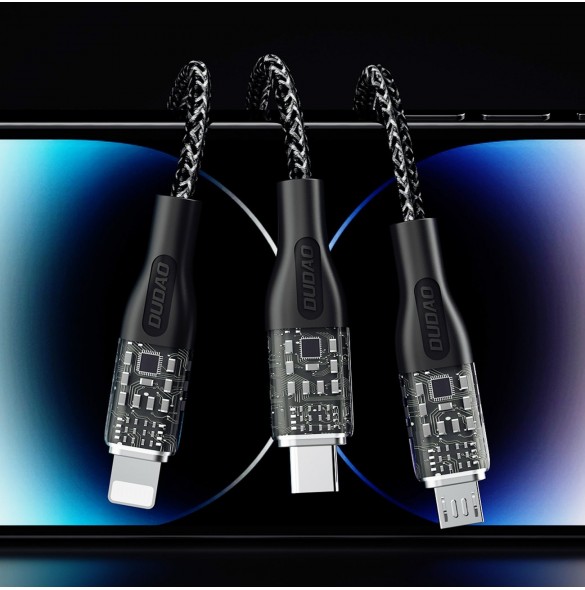 Snabbladdningskabel 120W 1m 3in1 USB - USB-C / microUSB / Lightning Dudao L22X - silver