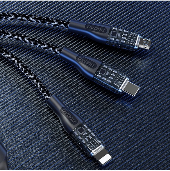 Snabbladdningskabel 120W 1m 3in1 USB - USB-C / microUSB / Lightning Dudao L22X - silver