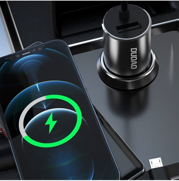 Dudao 3in1 USB billaddare 3,4 A inbyggd kabel Lightning / USB Typ C / micro USB svart (R5ProN svart)