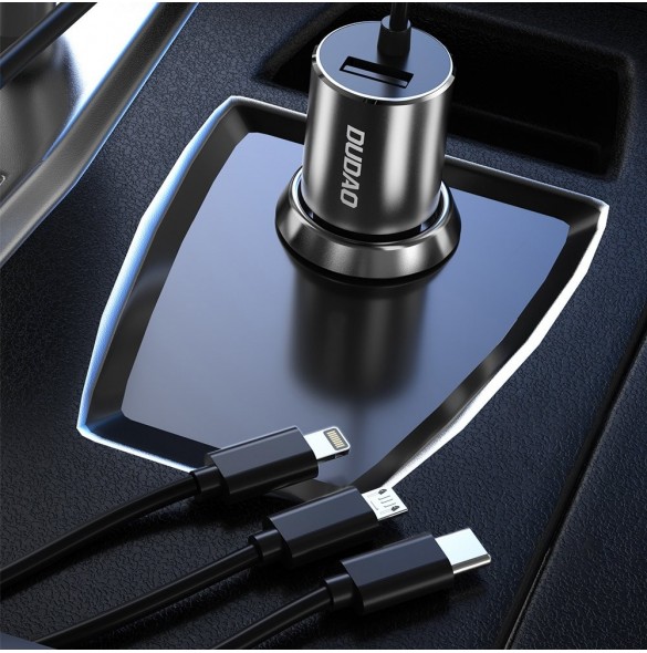 Dudao 3in1 USB billaddare 3,4 A inbyggd kabel Lightning / USB Typ C / micro USB svart (R5ProN svart)