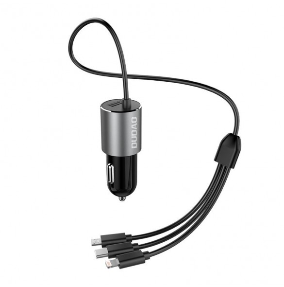Dudao 3in1 USB billaddare 3,4 A inbyggd kabel Lightning / USB Typ C / micro USB svart (R5ProN svart)