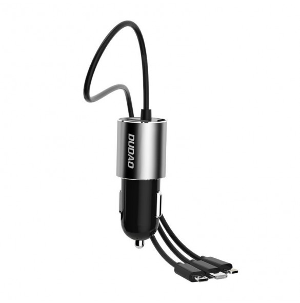 Dudao 3in1 USB billaddare 3,4 A inbyggd kabel Lightning / USB Typ C / micro USB svart (R5ProN svart)