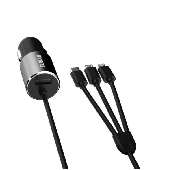 Dudao 3in1 USB billaddare 3,4 A inbyggd kabel Lightning / USB Typ C / micro USB svart (R5ProN svart)