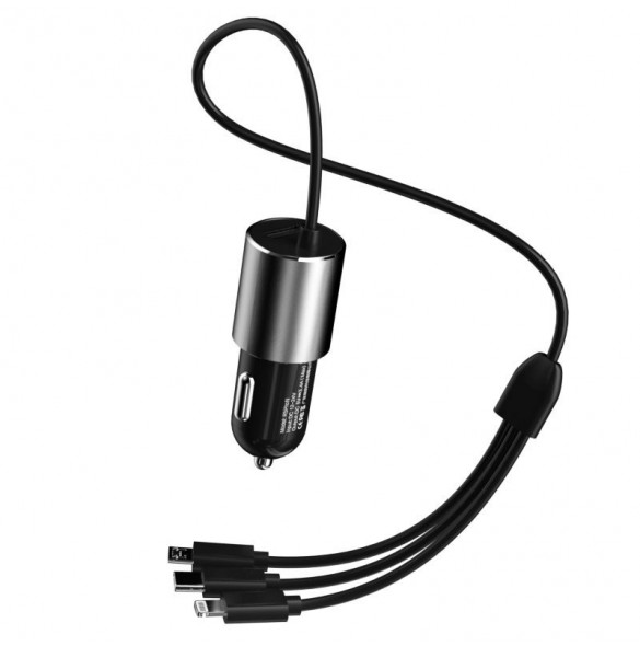 Dudao 3in1 USB billaddare 3,4 A inbyggd kabel Lightning / USB Typ C / micro USB svart (R5ProN svart)