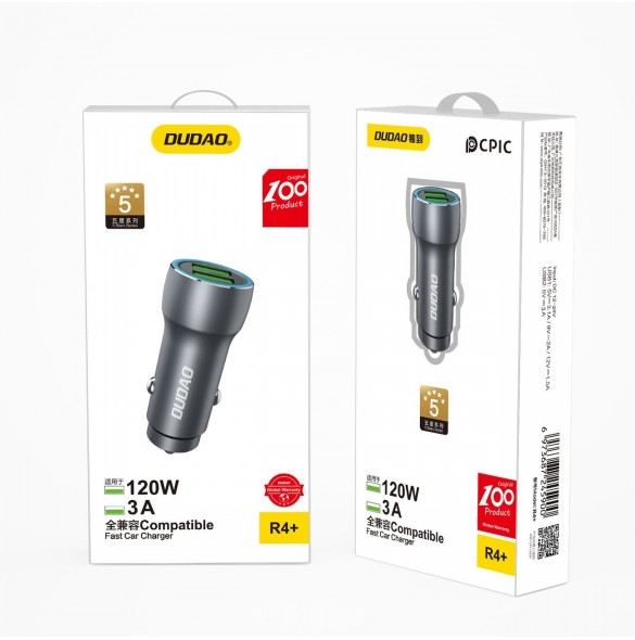 Dudao snabb billaddare 2 x USB 3A 18W grå (R4+)