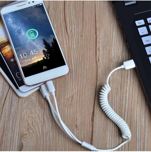 Dudao bilsatsladdare 2x USB 2.4A + kabel USB 3in1 Lightning / Typ C / micro USB-kabel vit (R7 vit)