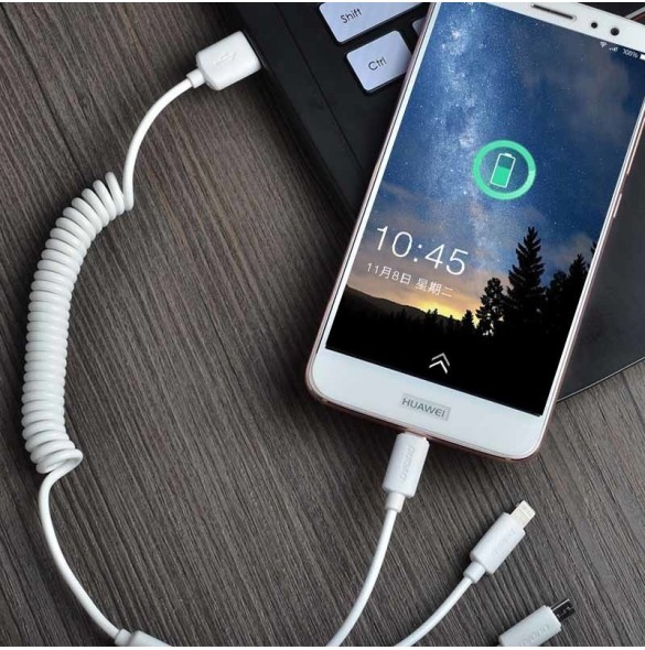 Dudao bilsatsladdare 2x USB 2.4A + kabel USB 3in1 Lightning / Typ C / micro USB-kabel vit (R7 vit)