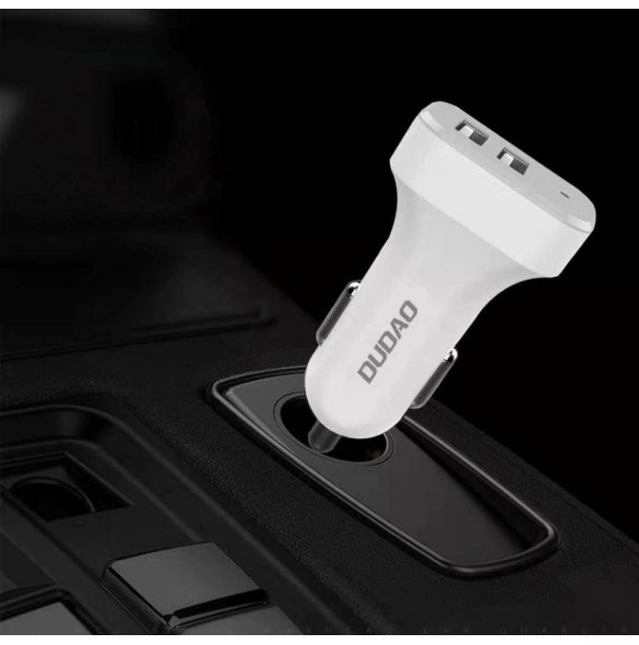 Dudao bilsatsladdare 2x USB 2.4A + kabel USB 3in1 Lightning / Typ C / micro USB-kabel vit (R7 vit)