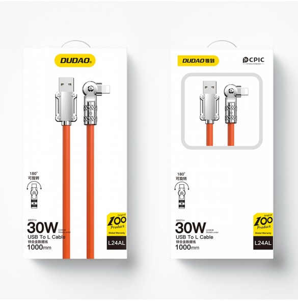 Vinklad kabel USB-A - Lightning 30W 1m rotation 180° Dudao - orange