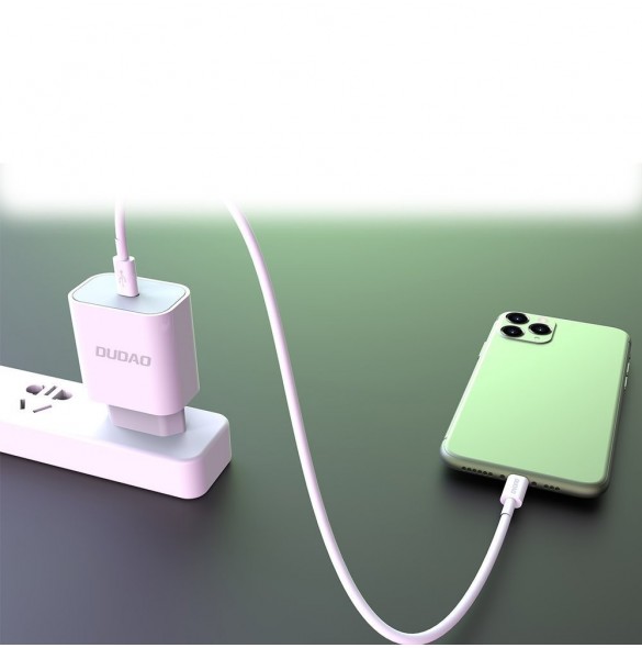 Dudao fast EU USB Type C Power Delivery 18W laddare + kabel USB Type C / Lightning-kabel 1m vit (A8EU + PD-kabel vit)