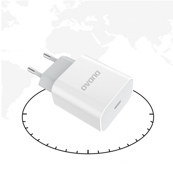 Dudao fast EU USB Type C Power Delivery 18W laddare + kabel USB Type C / Lightning-kabel 1m vit (A8EU + PD-kabel vit)