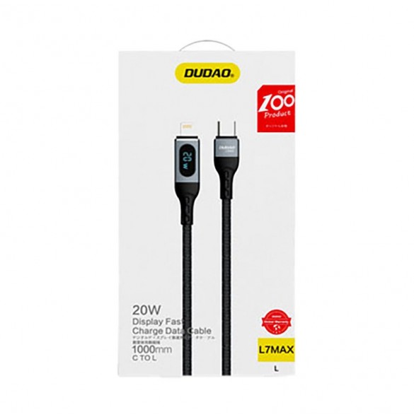 Dudao USB Type C - Lightning-kabel snabbladdning PD 20W 1m svart (L7MaxL)