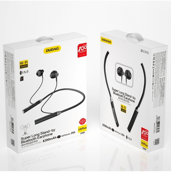 Dudao In-Ear trådlösa Bluetooth-hörlurar Headset Svart (U5 Plus svart)