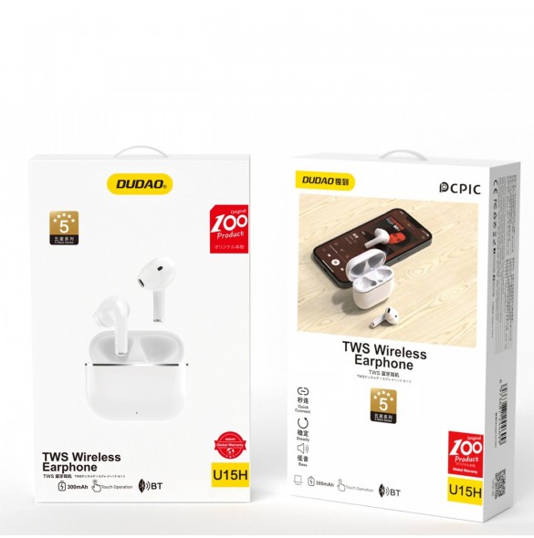 Dudao TWS Bluetooth 5.1 trådlösa hörlurar vita (U15H)