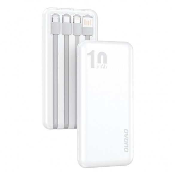 Dudao K6Pro Universal 10000mAh Power Bank med USB-kabel, USB Typ C, Blixtvit (K6Pro-vit)