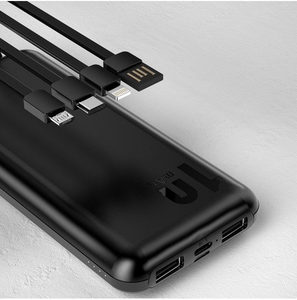Dudao K6Pro Universal 10000mAh Power Bank med USB-kabel, USB Typ C, Blixtvit (K6Pro-vit)