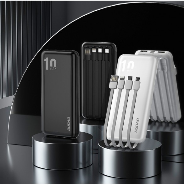 Dudao K6Pro Universal 10000mAh Power Bank med USB-kabel, USB Typ C, Blixtvit (K6Pro-vit)