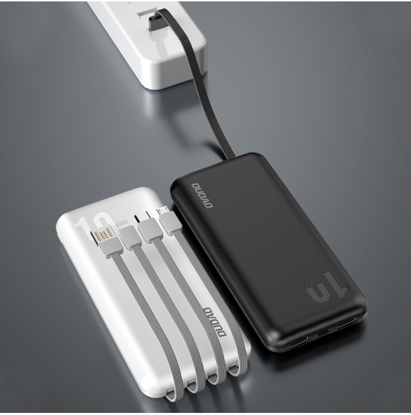 Dudao K6Pro Universal 10000mAh Power Bank med USB-kabel, USB Typ C, Blixtvit (K6Pro-vit)