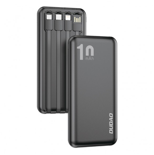Dudao K6Pro Universal 10000mAh Power Bank med USB-kabel, USB Typ C, Blixtsvart (K6Pro-svart)