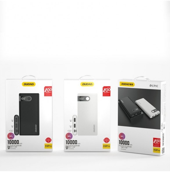 Dudao powerbank 10000 mAh 2x USB / USB Typ C / micro USB 2 A med LED-skärm svart (K9Pro-02)