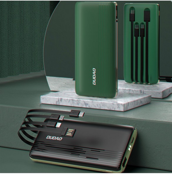 Dudao K4Pro powerbank med inbyggda kablar 10000mAh LED display grön