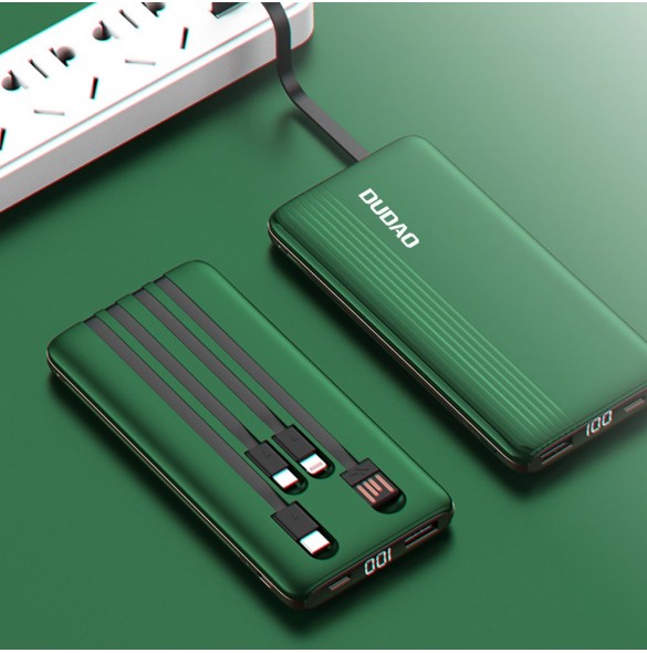 Dudao K4Pro powerbank med inbyggda kablar 10000mAh LED display grön