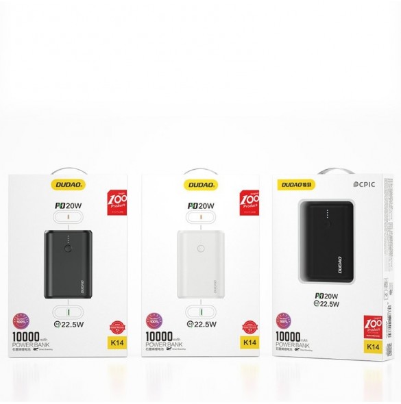 Dudao powerbank 10000 mAh Power Delivery Quick Charge 3.0 22.5 W svart (K14_Black)
