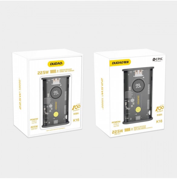 Dudao powerbank 10000mAh 1xUSB-C / 1xUSB-A 22,5W PD svart (K16)