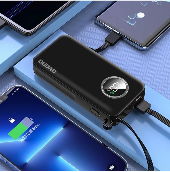 Dudao powerbank 10000mAh USB-A / USB-C 22,5W med inbyggd Lightning-kabel och USB-C vit (K15sW)