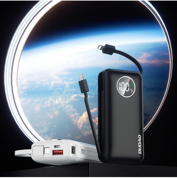 Dudao powerbank 10000mAh 1xUSB-A / 1xUSB-C 22,5W med inbyggd kabel 1xLightning / 1xUSB-C svart (K15sB)