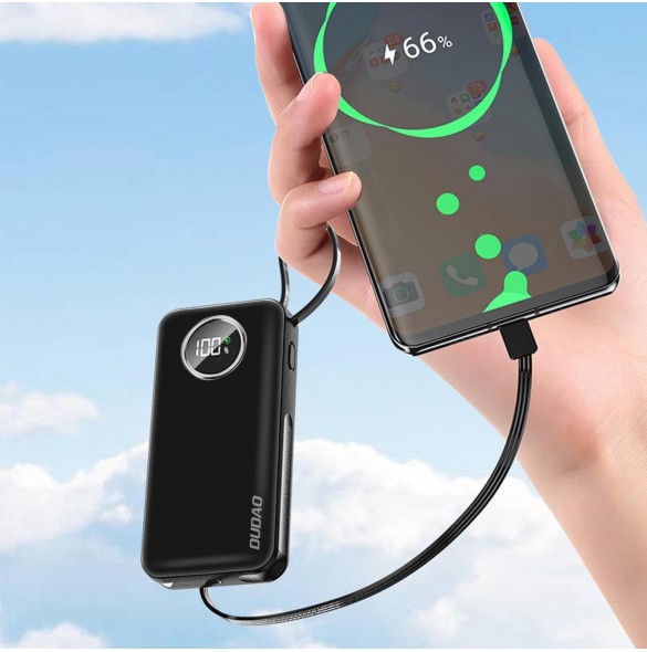 Dudao powerbank 10000mAh 1xUSB-A / 1xUSB-C 22,5W med inbyggd kabel 1xLightning / 1xUSB-C svart (K15sB)